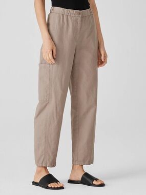 Eileen Fisher Cotton Hemp Stretch Lantern Pant Barrel Leg Minimalist Large